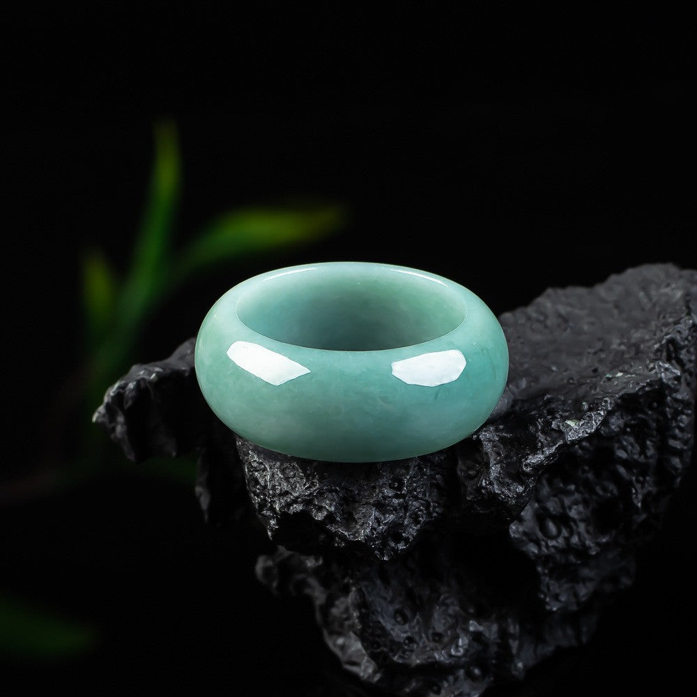 Premium certified blue water jadeite wide band ring