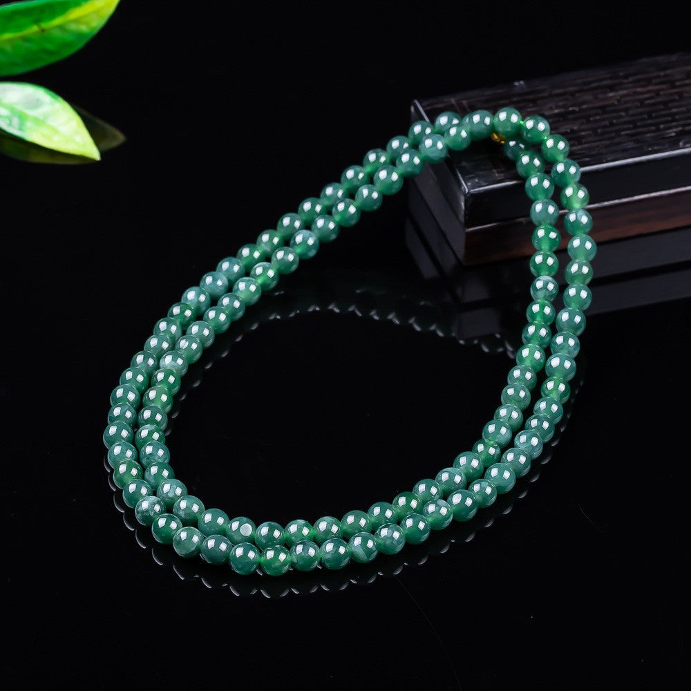 Certified Grade A green jadeite 108 bead mala necklace with 6mm round beads