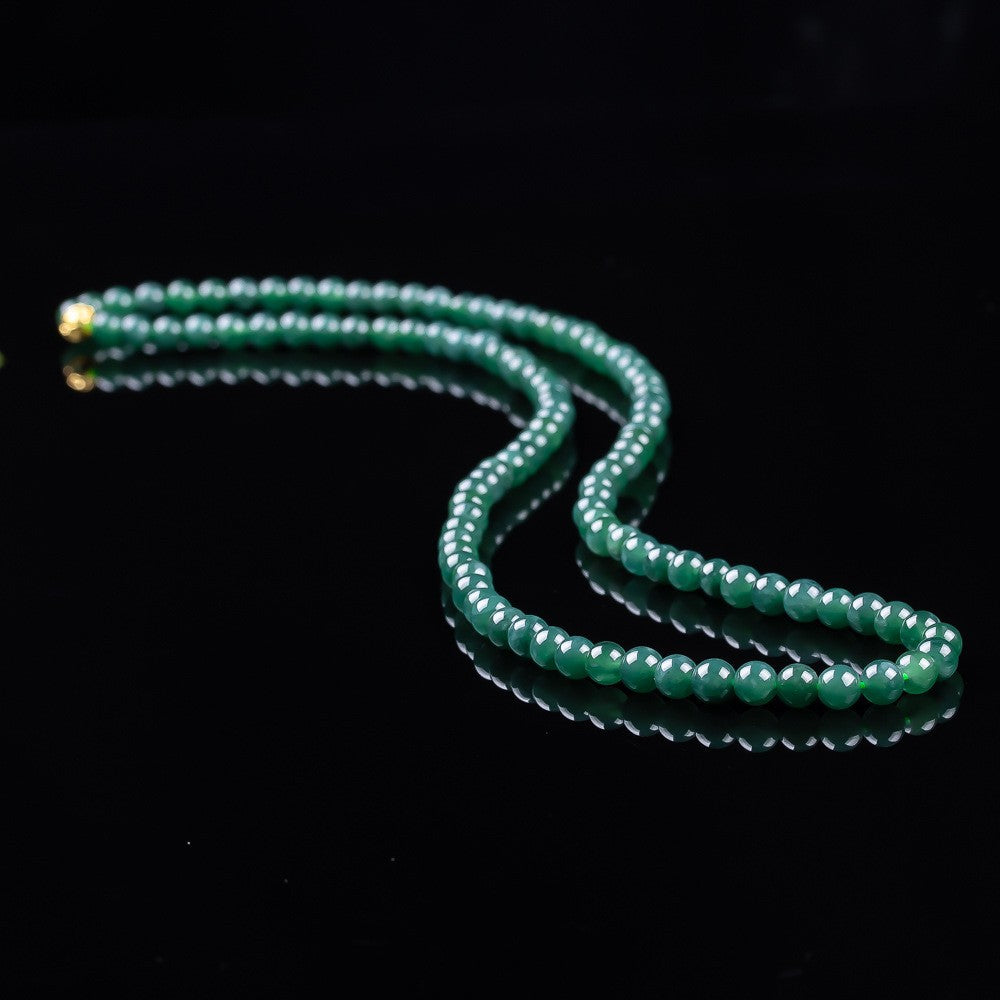 Natural A-grade jadeite 108 bead necklace polished green round beads