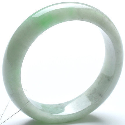 Natural Burmese jadeite bangle icy green floating flower polished round bracelet
