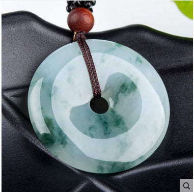 Grade A jadeite Ping An Kou pendant, icy green stone and traditional Chinese design