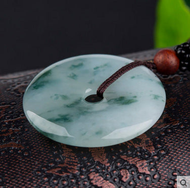 Natural jadeite peace buckle necklace pendant, polished 33 mm round profile