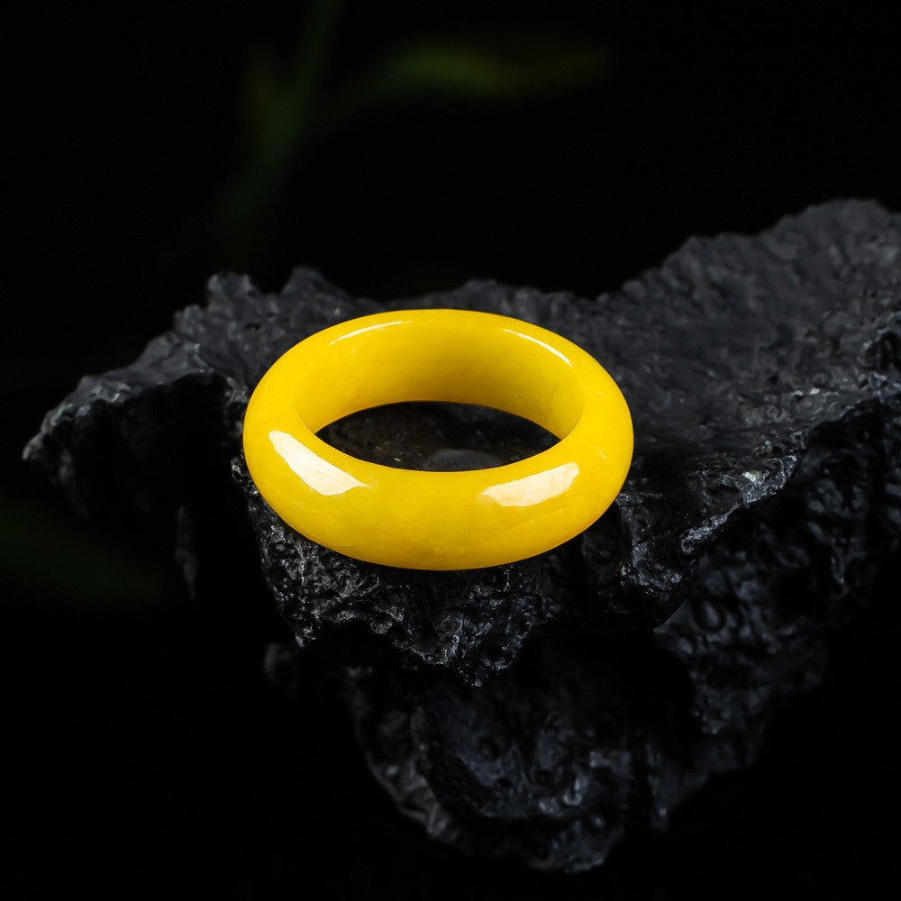 Certified Grade A chicken-oil yellow jadeite band ring polished natural stone