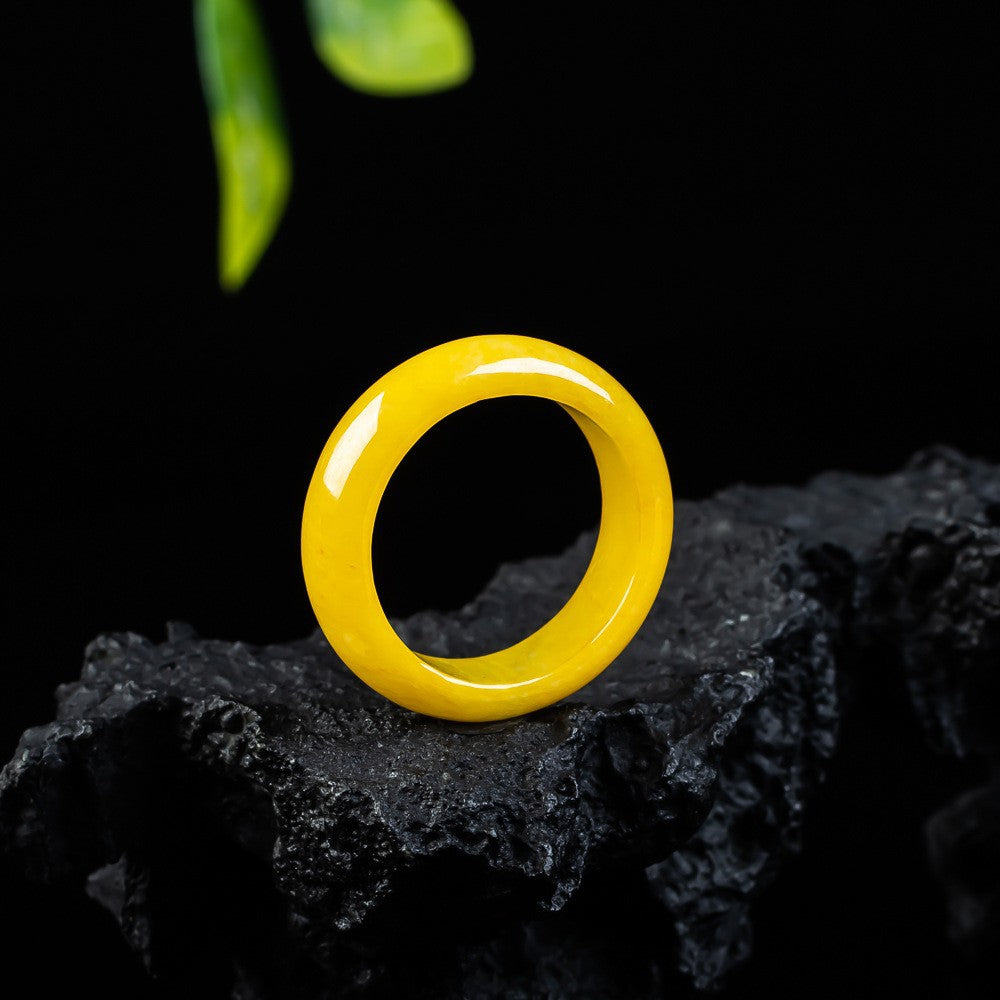 Certified yellow jadeite solid band ring side profile