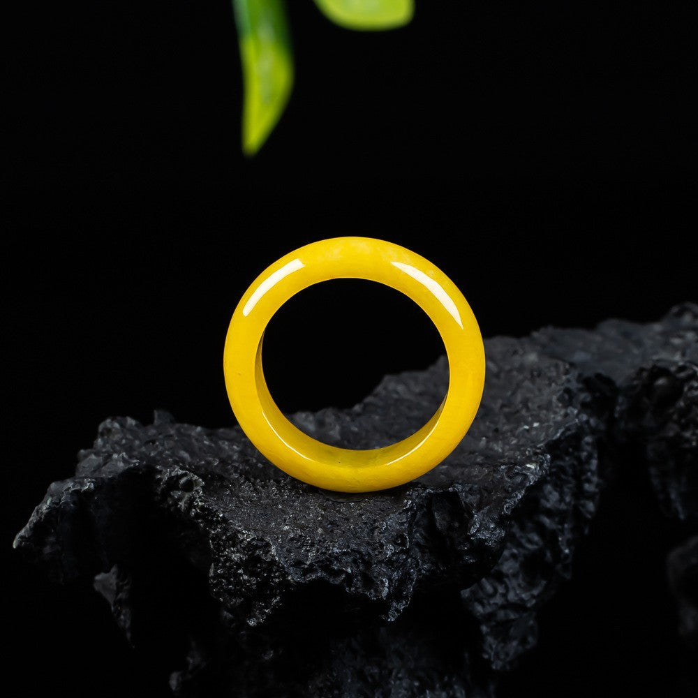 Chicken-oil yellow Grade A jadeite ring smooth rounded band