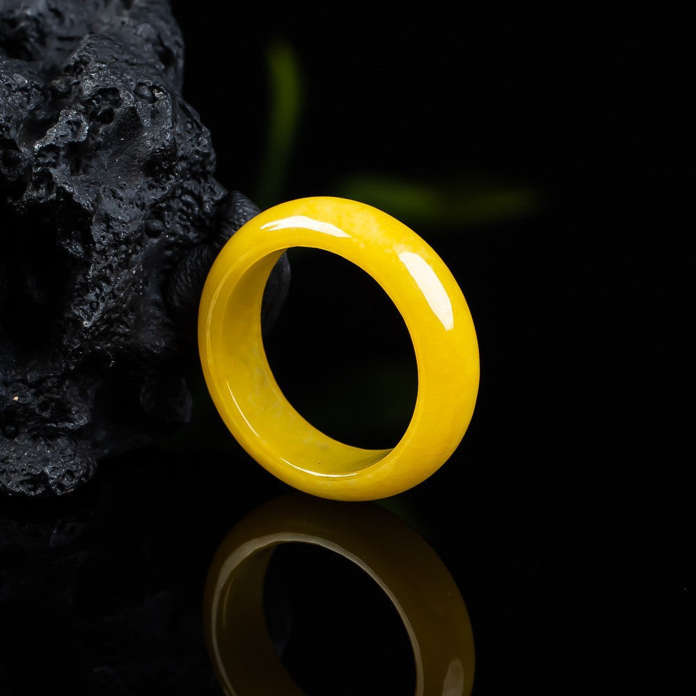 Certified Grade A yellow jadeite ring unisex jewelry
