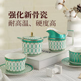 Green Pearl Geometric Reinforced New Bone China Tea & Coffee Collection – Gift-Box Cups, Plates, Pot, Sugar & Creamer