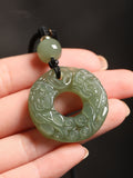 Certified natural Hetian jade double Pixiu peace buckle pendant in lake green