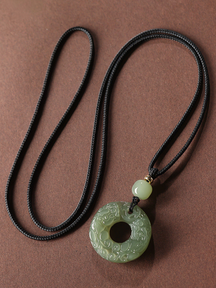 Chinese Hetian jade talisman pendant, lake green carved Pixiu jewelry
