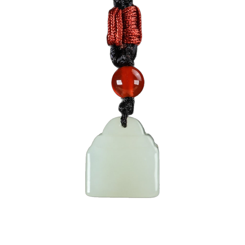 Certified Hetian jade seal pendant reverse view with braided cord