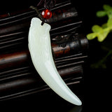 Certified Natural Xinjiang Hetian Jade Wolf Fang Pendant – White Nephrite Protective Amulet, 60 mm