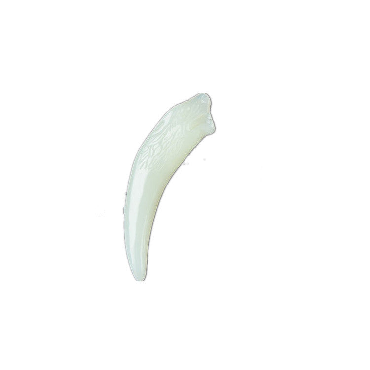 Natural Hetian jade wolf tooth amulet pendant with carved feather detail