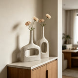 Architectural Hollow Ceramic Vase – Black or Ivory White, Low & Tall Sculptural Forms