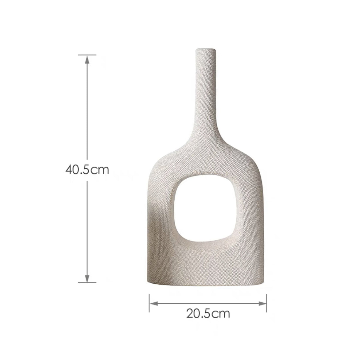 White tall hollow geometric ceramic vase, 40.5 x 20.5 cm