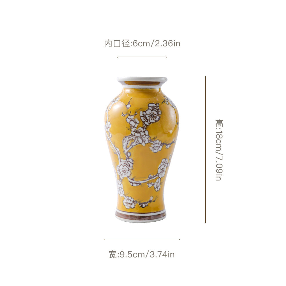 Imperial yellow floral mini vase, 9.5 cm wide and 18 cm high