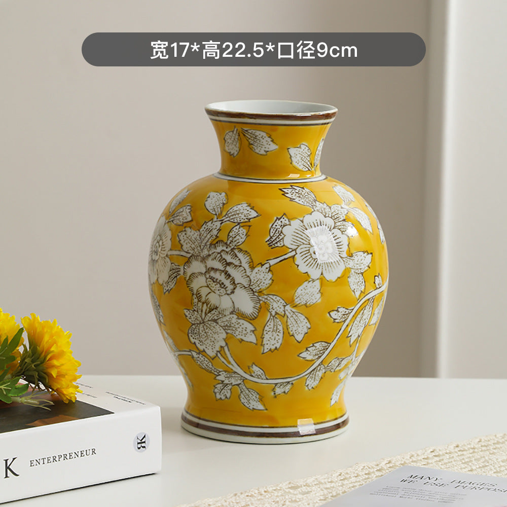 Imperial yellow and silver peony vase, 17 cm wide and 22.5 cm high