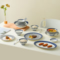 Italian geometric blue bone china dinnerware 28-piece table setting
