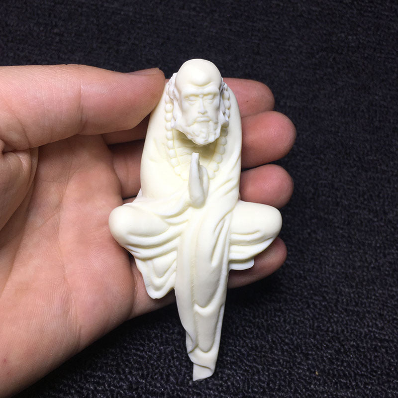 Ivory nut Bodhidharma seated hanging ornament, tagua vegetable ivory Chinese Zen decor