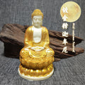 Gold-accented ivory nut Shakyamuni Buddha statue in tagua vegetable ivory, Chinese Buddhist home and tea room decor