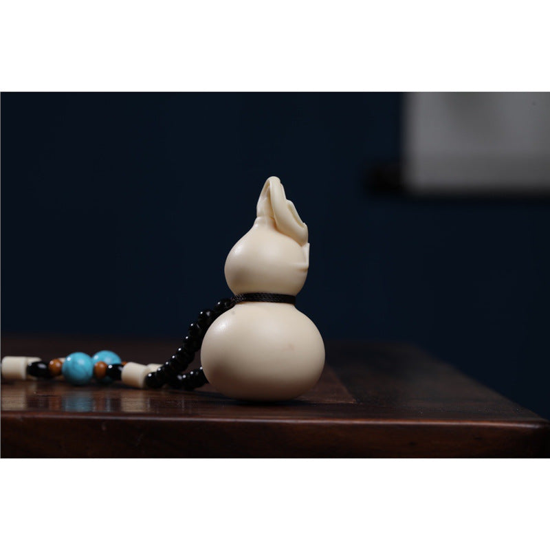 Ivory nut Dragon-Head Gourd carving with bead cord, tagua vegetable ivory Chinese dragon gourd handpiece and hanging charm
