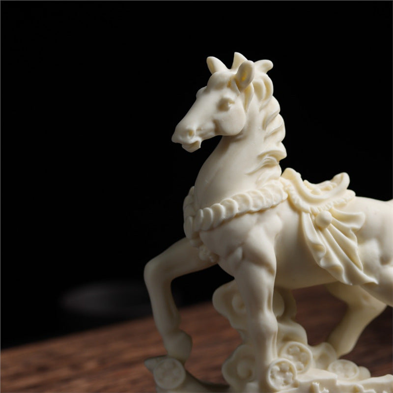 Front close-up of carved tagua ivory nut horse statue for Chinese-inspired home and office decor