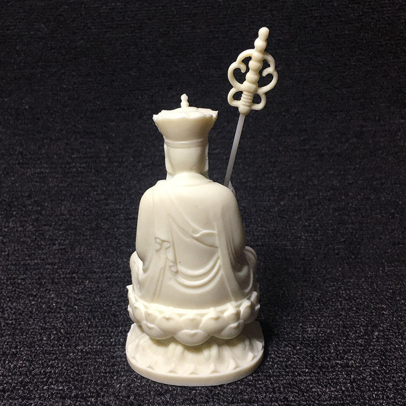 Gold-accented vegetable ivory Ksitigarbha Bodhisattva statue for tea room, study and meditation decor