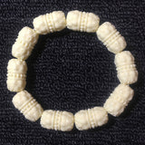 Ivory Nut Lotus Barrel Bead Bracelet – Carved Tagua / Vegetable Ivory Lotus Beads, Approx. 2.3 × 1.3 cm Each