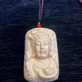 Ivory nut Lotus Guanyin pendant front view, tagua vegetable ivory Buddhist-inspired necklace charm