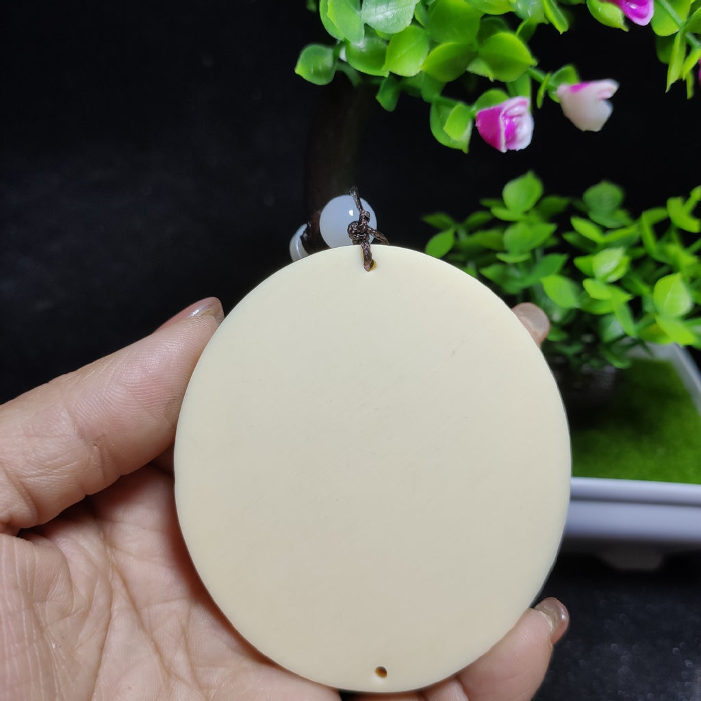 Flat back of ivory nut Nine Dragons and Ancient Coffin fantasy pendant, tagua vegetable ivory Chinese hanging carving