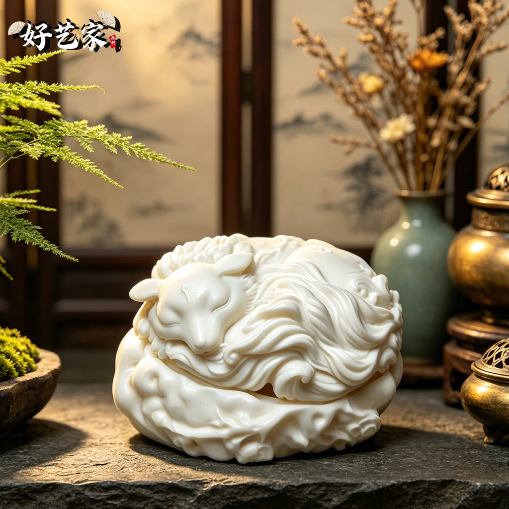 Natural ivory nut Pixiu incense burner, tagua vegetable ivory Chinese auspicious beast carving for tea room and study decor