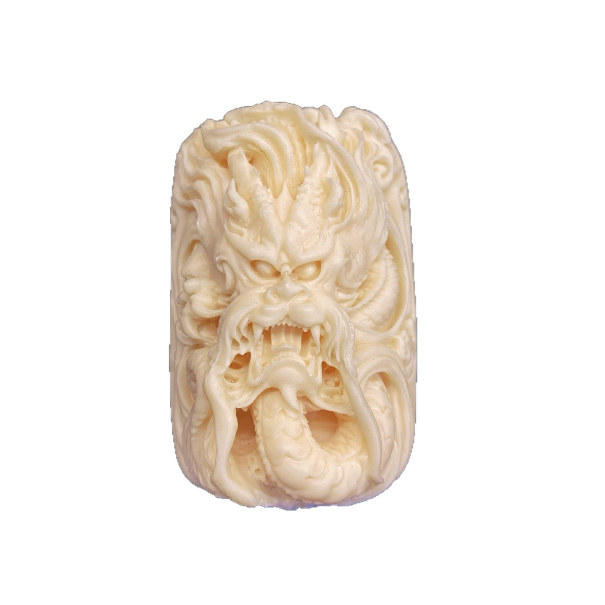 Ivory nut Taotie dragon beast pendant front view, tagua vegetable ivory Chinese zodiac dragon necklace and hanging ornament