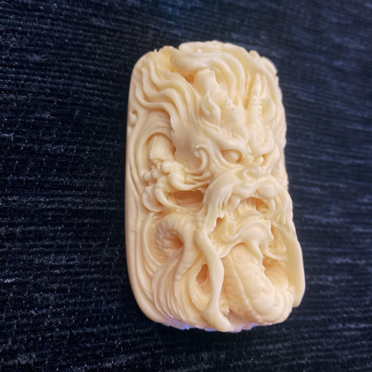 Ivory nut Taotie dragon beast pendant on cord, tagua vegetable ivory Chinese dragon necklace and car hanging ornament