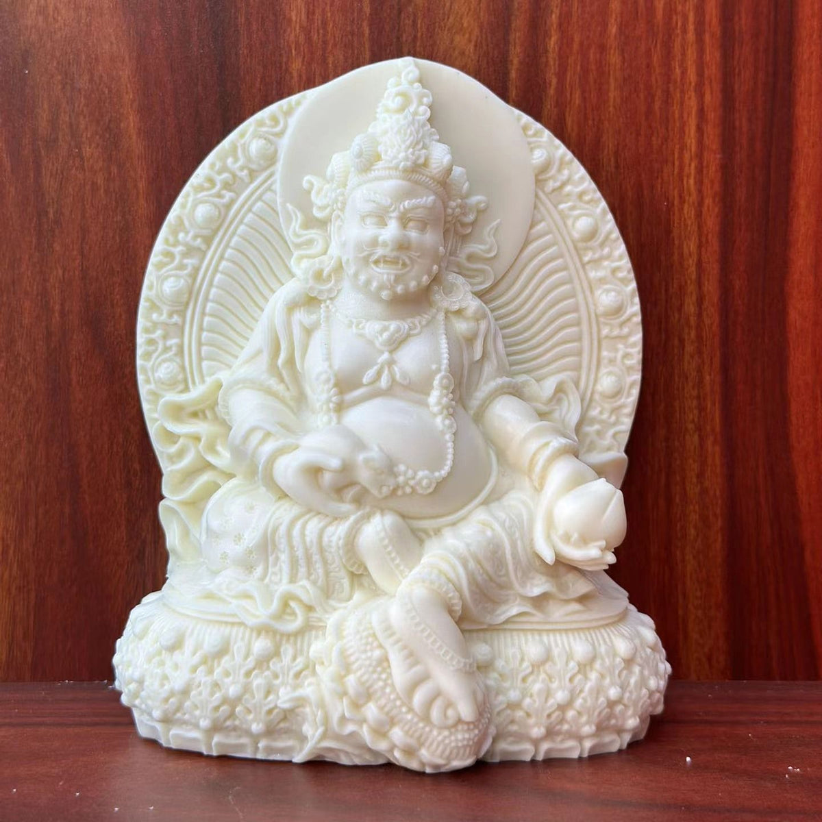Natural ivory nut Yellow Wealth God statue, tagua vegetable ivory Huang Caishen Buddhist-inspired Chinese wealth deity decor