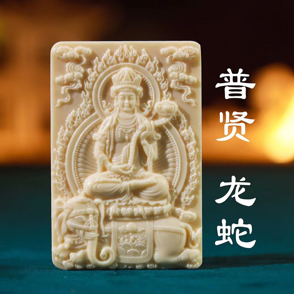 Ivory nut Samantabhadra Bodhisattva zodiac guardian pendant for Dragon and Snake signs, tagua vegetable ivory carving
