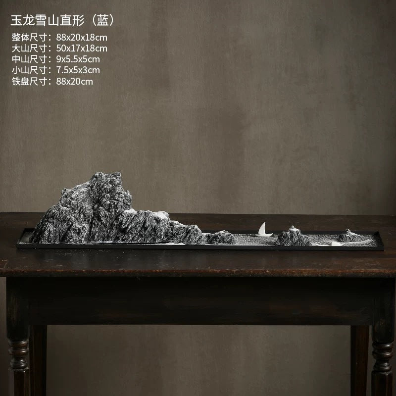 Blue-grey Jade Dragon Snow Mountain zen landscape side view