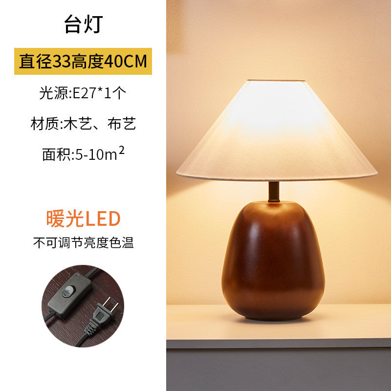 Solid wood and fabric table lamp, 33 cm diameter and 40 cm high, E27 light source