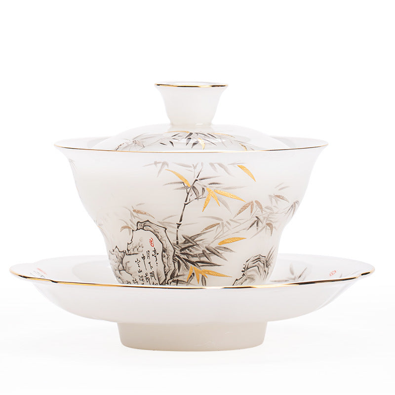 Ice-Grade Mutton Fat Jade Eggshell Sancai Gaiwan - 150ml