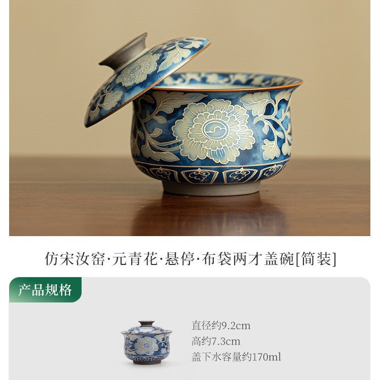 Song Ru Ware & Yuan Blue-and-White Gaiwan with Large Teaware Tray