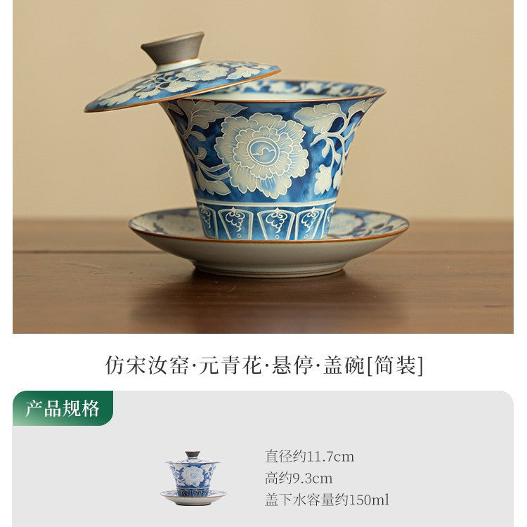 Yuan Blue & White Ru Ware Horseshoe Sancai Gaiwan - 160ml