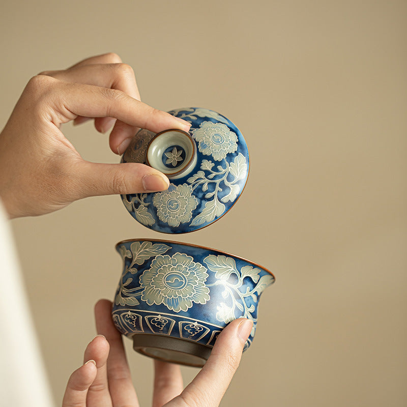 Song Ru Ware & Yuan Blue-and-White Gaiwan with Large Teaware Tray