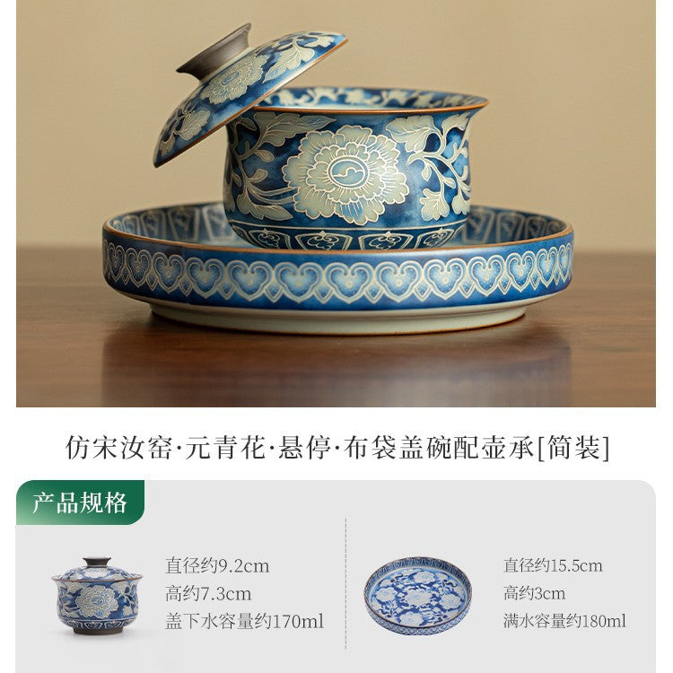 Song Ru Ware & Yuan Blue-and-White Gaiwan with Large Teaware Tray
