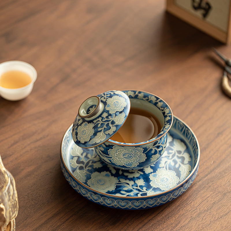 Song Ru Ware & Yuan Blue-and-White Gaiwan with Large Teaware Tray