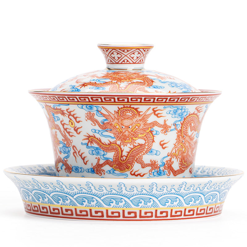 Iron-Red Nine Dragons Horseshoe Sancai Gaiwan - 160ml