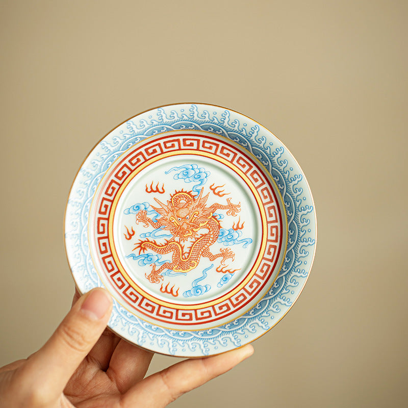 Iron-Red Nine Dragons Horseshoe Sancai Gaiwan - 160ml