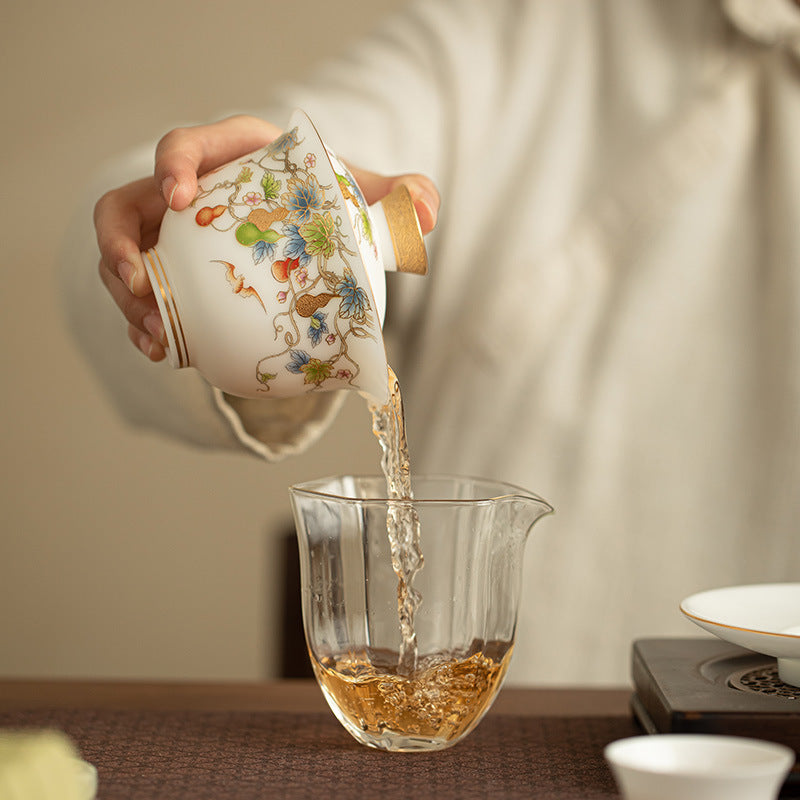 Matte Mutton Fat Jade Gold-Gourd Sancai Gaiwan - 150ml