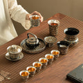 Thousand Buddhas Grottoes Pure Ag999  Silver-Gilded Tea Ceremony Set