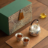 Persimmon Auspicious Pure  Ag999 Silver-Gilded Overhead-Handle Tea Set