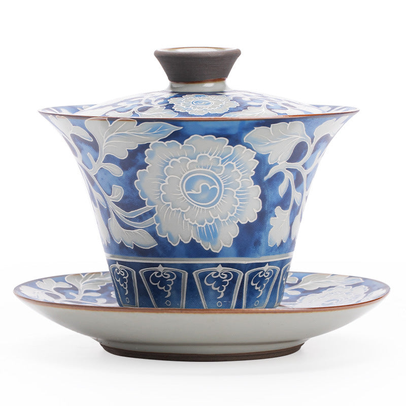 Yuan Blue & White Ru Ware Horseshoe Sancai Gaiwan - 160ml