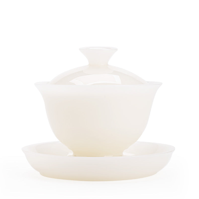 Authentic Dehua Ice Mutton Fat Jade Hovering Sancai Gaiwan - 160ml