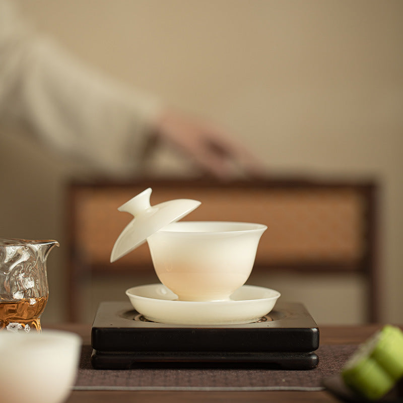 Authentic Dehua Ice Mutton Fat Jade Hovering Sancai Gaiwan - 160ml